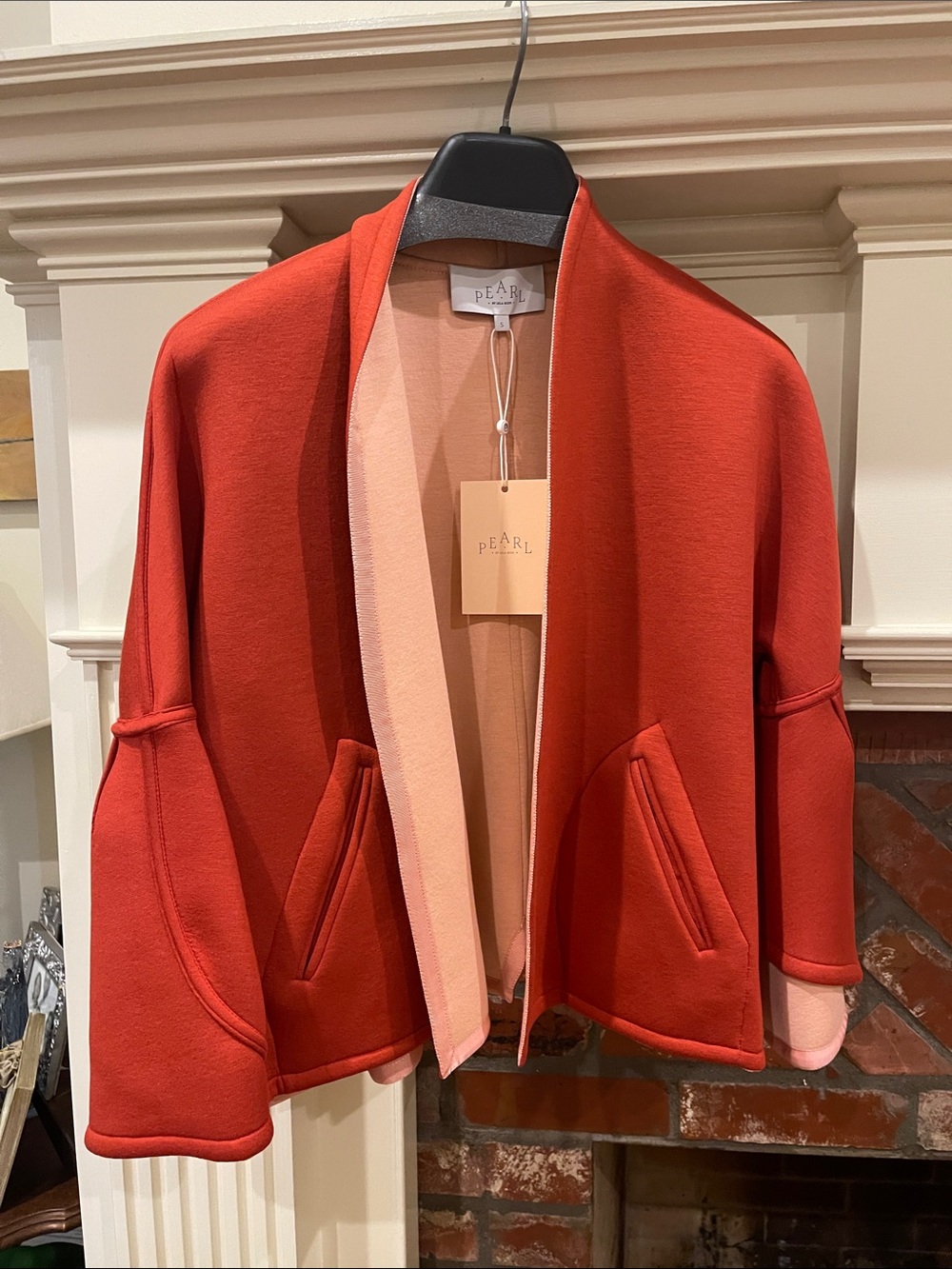 PEARL Women's Red Reversible Open-Front Blazer